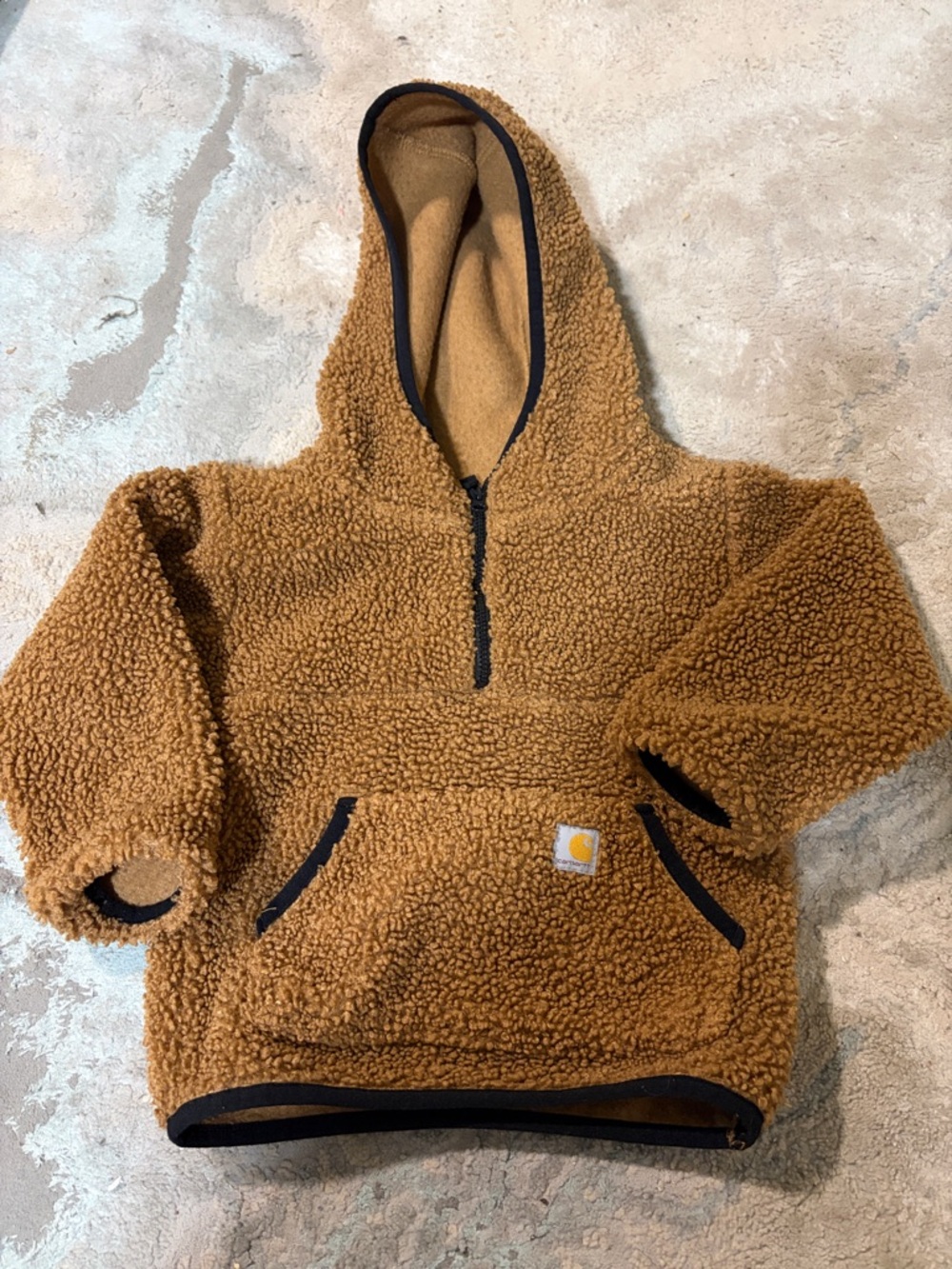 Carhartt Tan Teddy Sherpa Hoodie with Black Trim